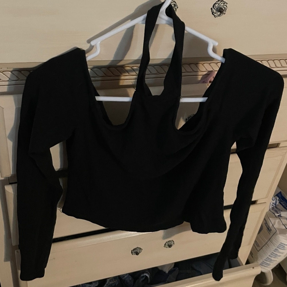 black crop top with neck cuff